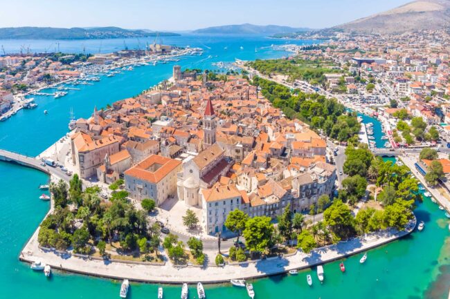 Aerial view of Trogir in summer, Croatia
